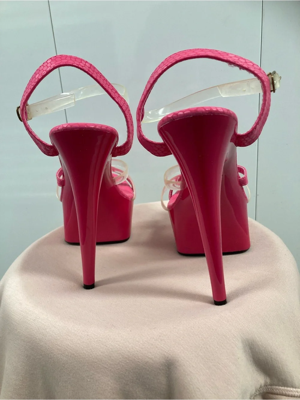 Women's Hot Pink Platform Sandals with Clear Straps